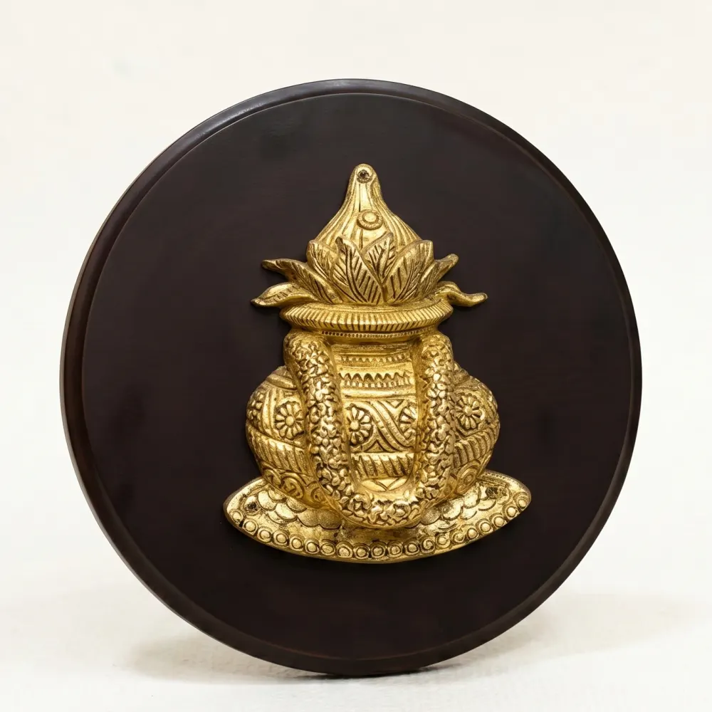 Brass Kalash Wall Vastu Decor with Wooden Base