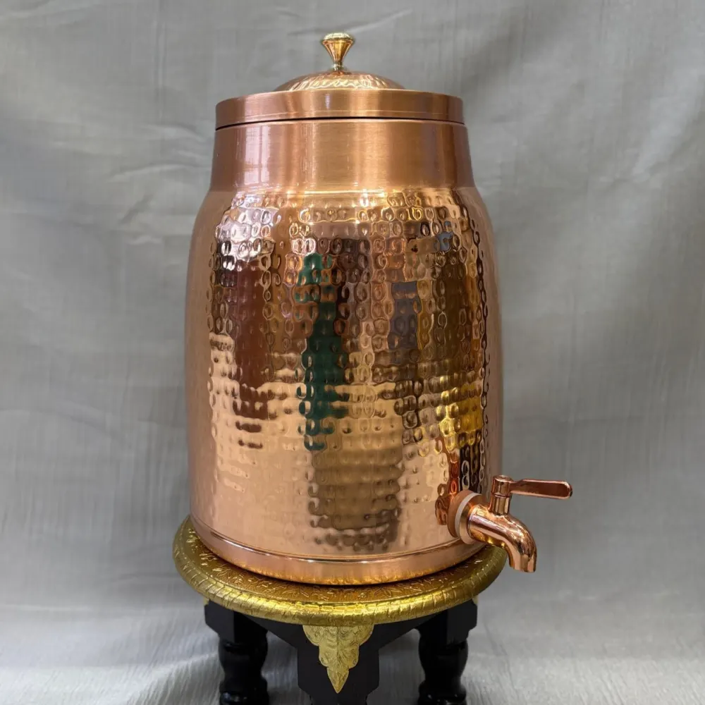 Copper Vintage Mathad Matka (12 Litre) with Tap – Hammered Finish