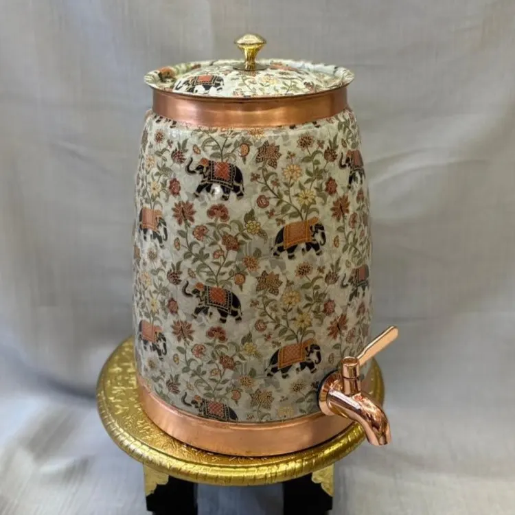 Copper Dolphin Gold Royal Meena Matka (8 Litre) with Tap – Designer Printed
