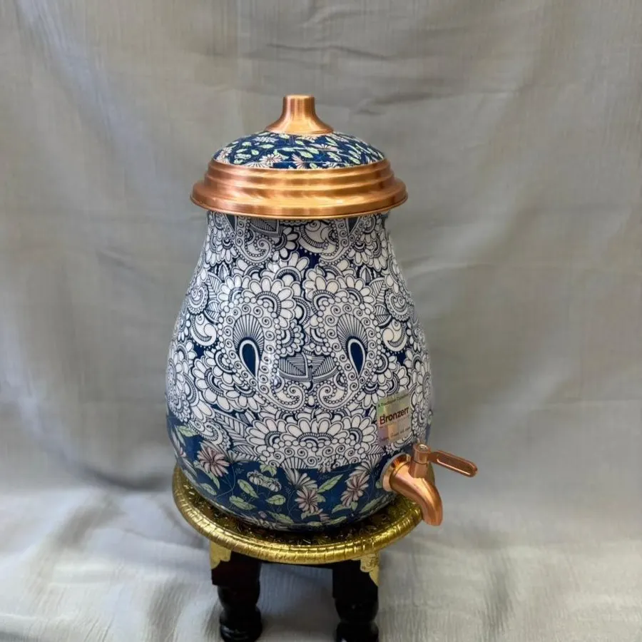 Copper Royal Kalash Matka (10 Litre) with Tap – Designer Printed
