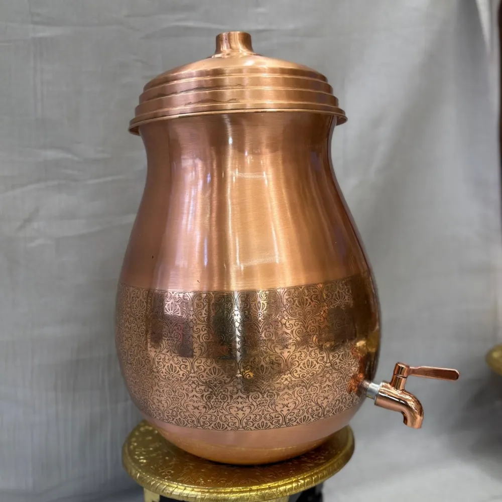 Copper Kulfi Design Laker Nakshi Matka (10 Litre) with Tap