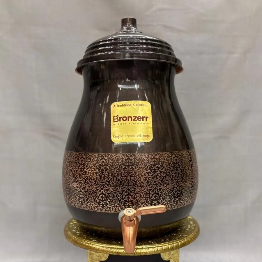 Copper Sage Damru Royal Antique Matka (10 Litre) with Tap – Designer Dark Finish