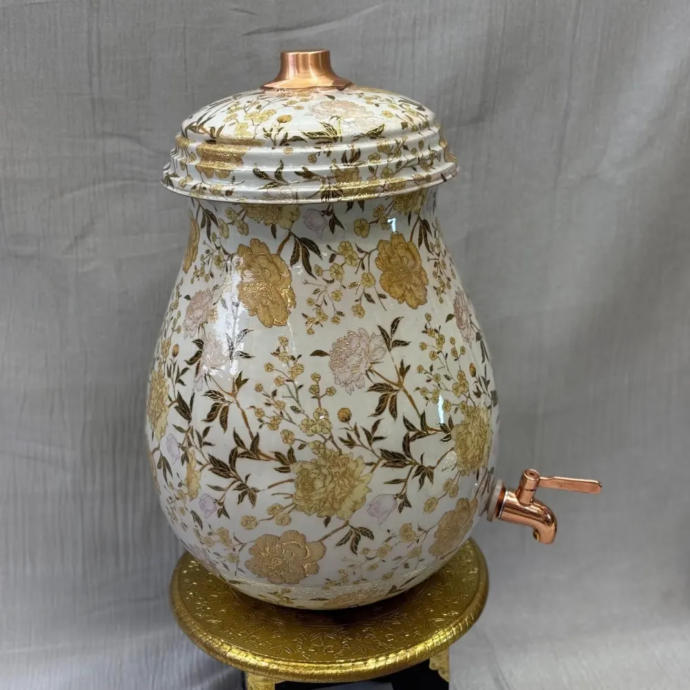 Copper Sage Damru Designer Matka (13 Litre) with Tap – Floral Printed