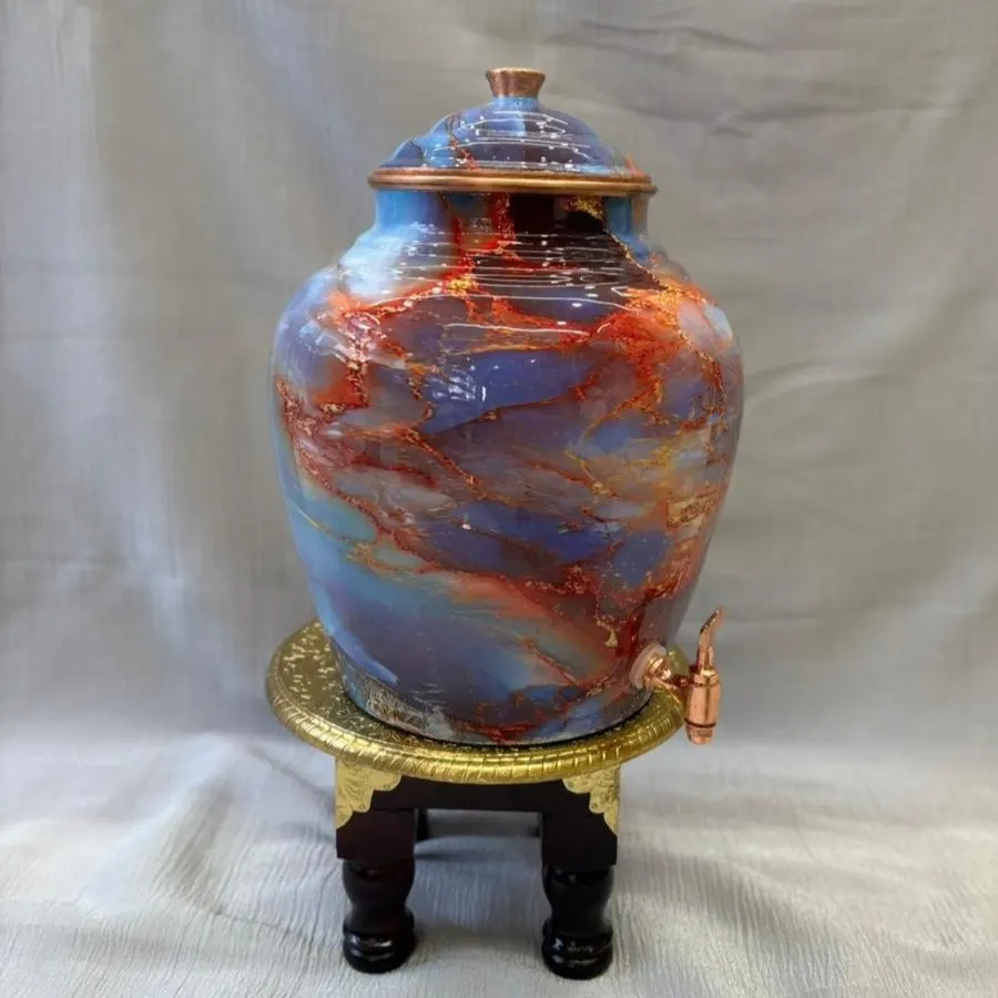 Copper Kulfi Designer Printed Matka (12 Litre) with Tap – Marble Finish