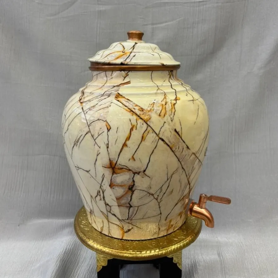 Copper Kulfi Marble Print Matka (12 Litre) with Tap