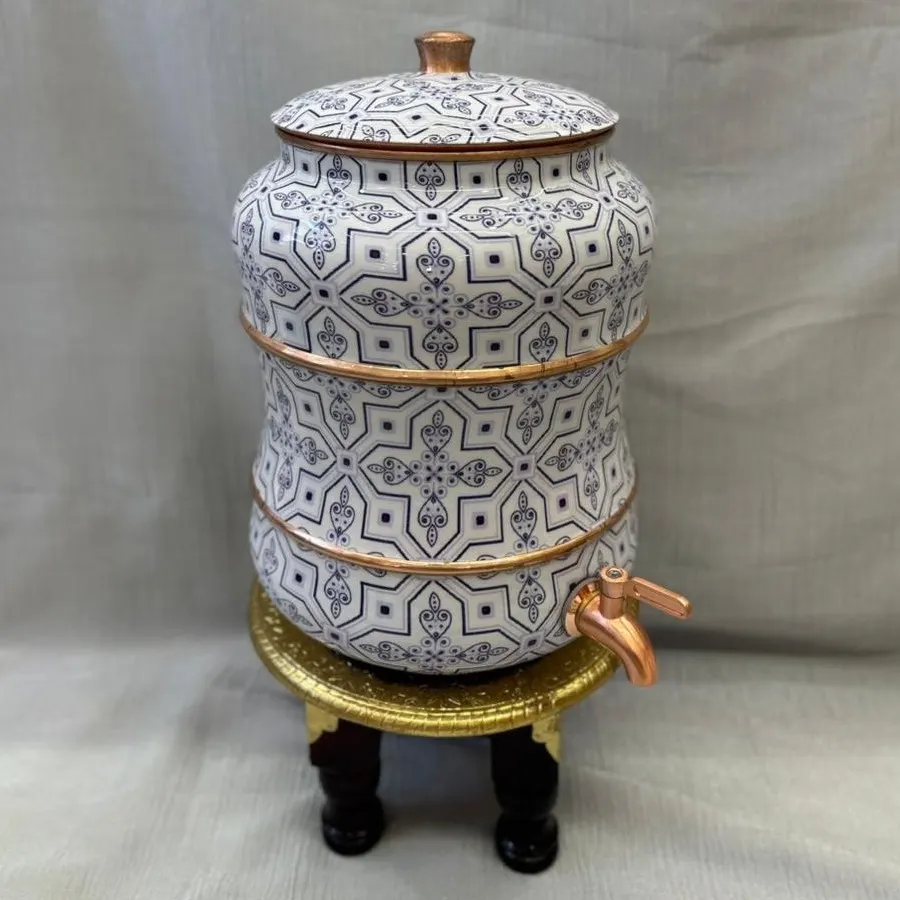 Copper Damru Designer Printed Matka (10 Litre) with Tap – Premium Pattern