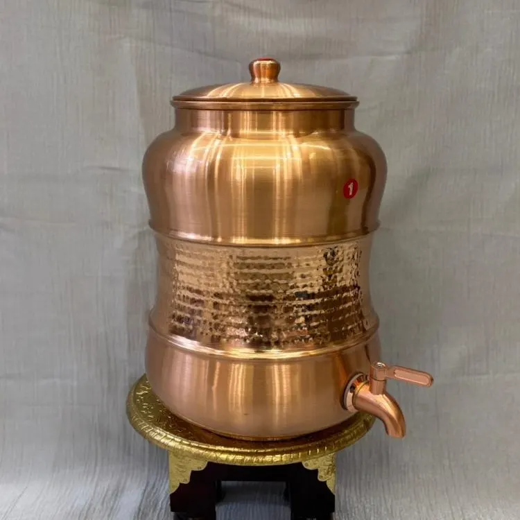 Copper Damru Half Mathad Matka (10 Litre) with Tap – Hammered Finish