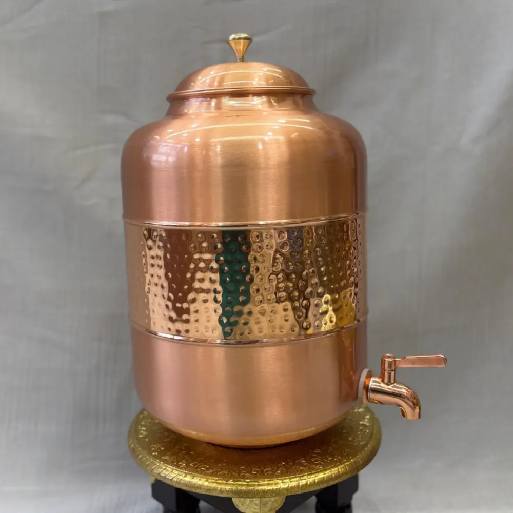 Copper Regular Half Mathad Matka (14 Litre) with Tap – Hammered Finish