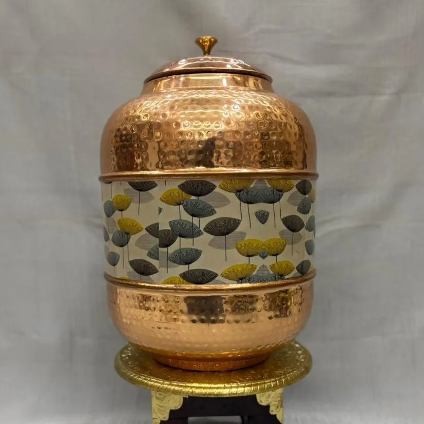 Copper Capsule Matka (12 Litre) with Tap – Hammered Mathad & Printed