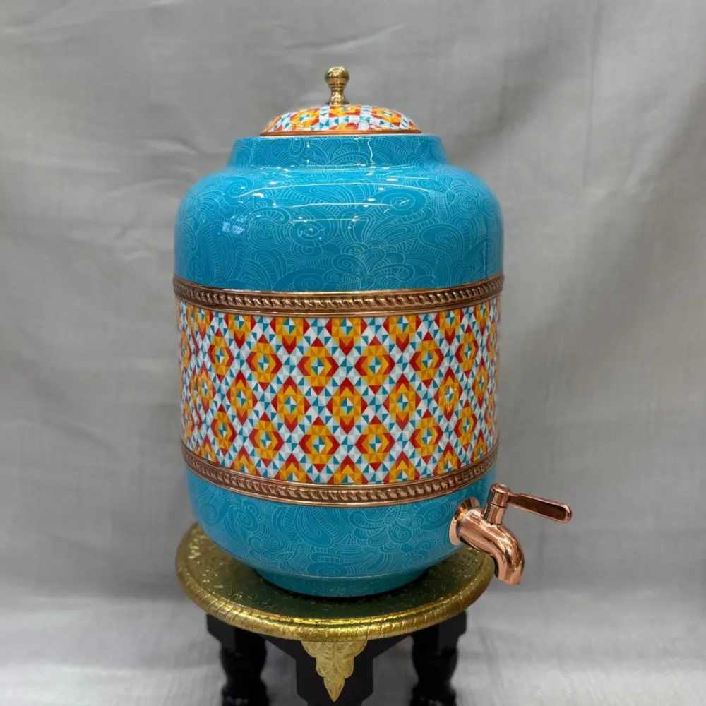 Copper Designer Printed Water Matka (12 Litre) with Tap – Premium Decorative