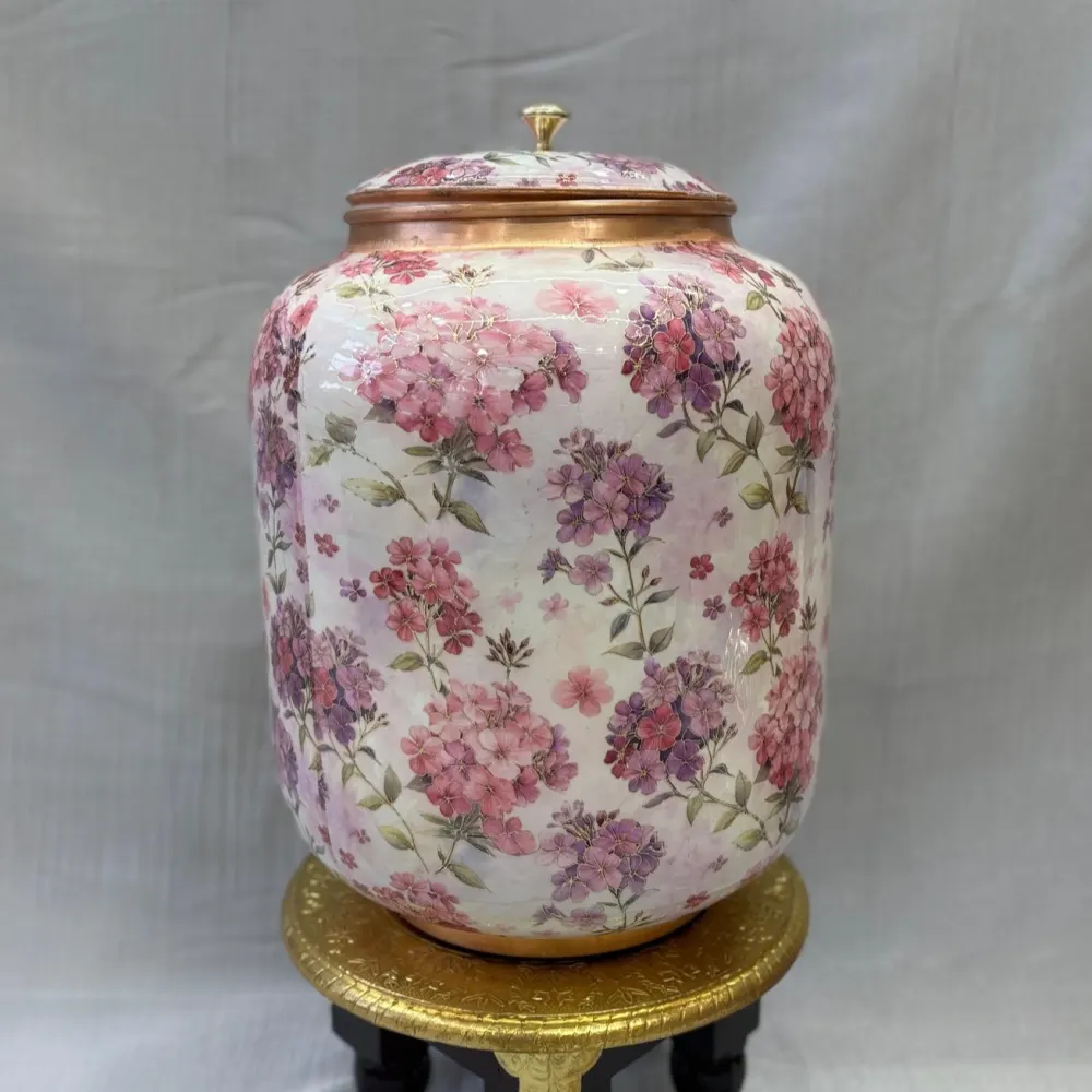 Copper Floral Printed Water Matka (12 Litre) with Tap