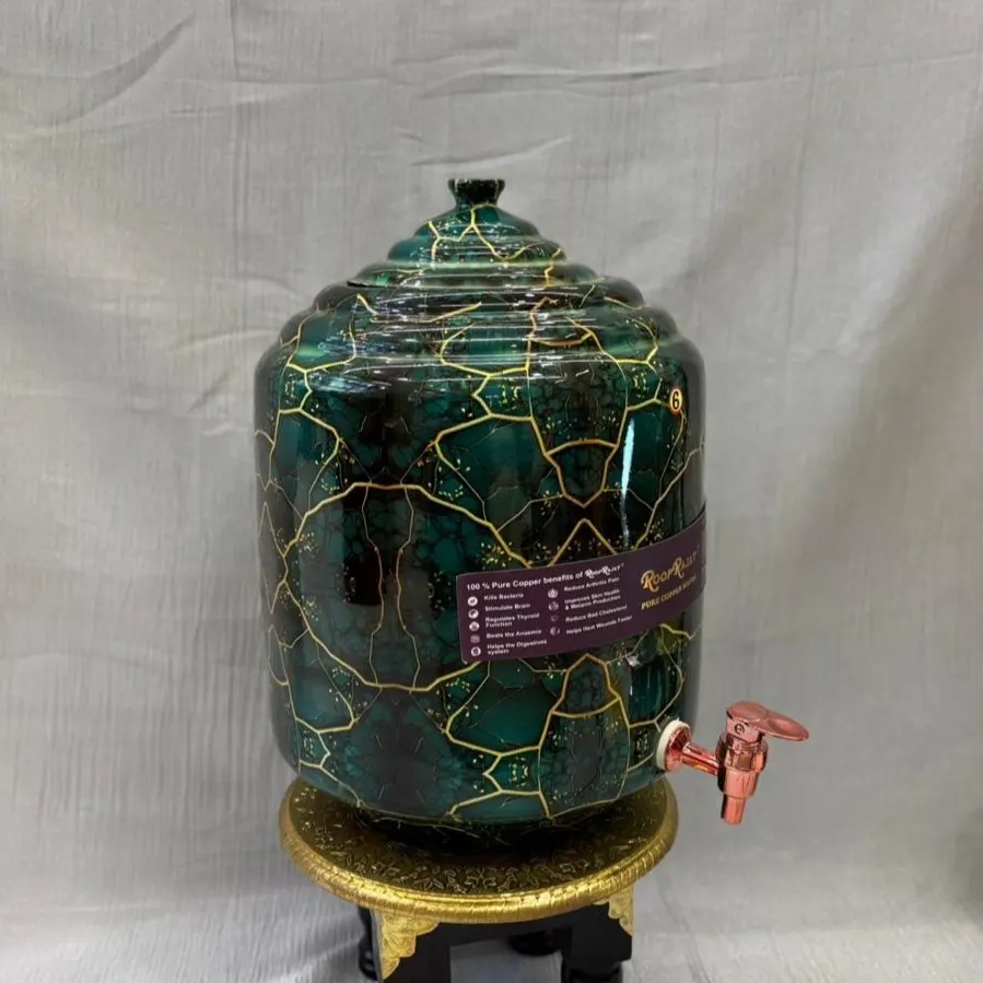Copper Marble Green Print Water Matka (14 Litre) with Tap