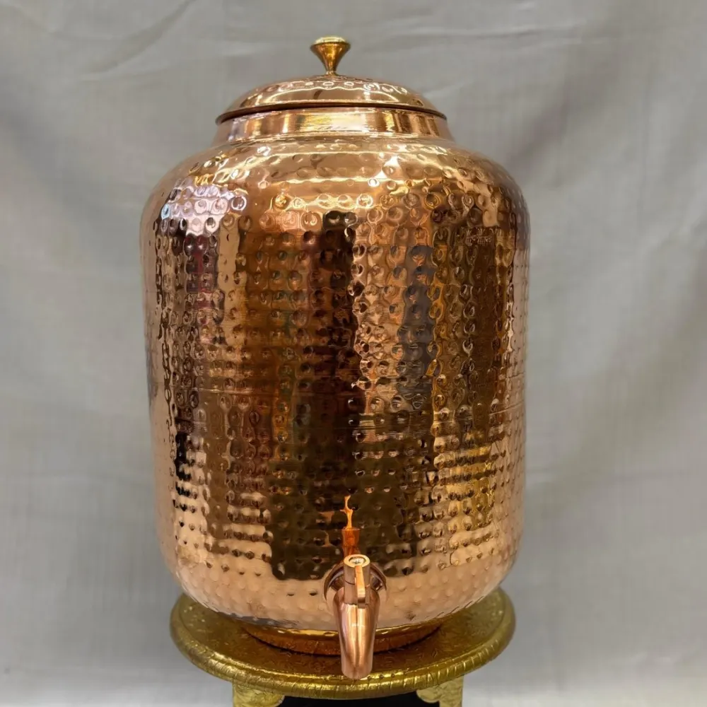 Copper Hammered Mathad Water Matka (16 Litre) with Tap