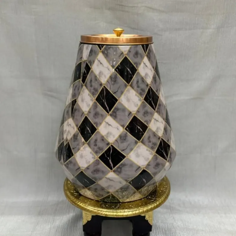 Copper Sage Diamond Printed Matka (12 Litre) with Tap – Luxury Geometric Design