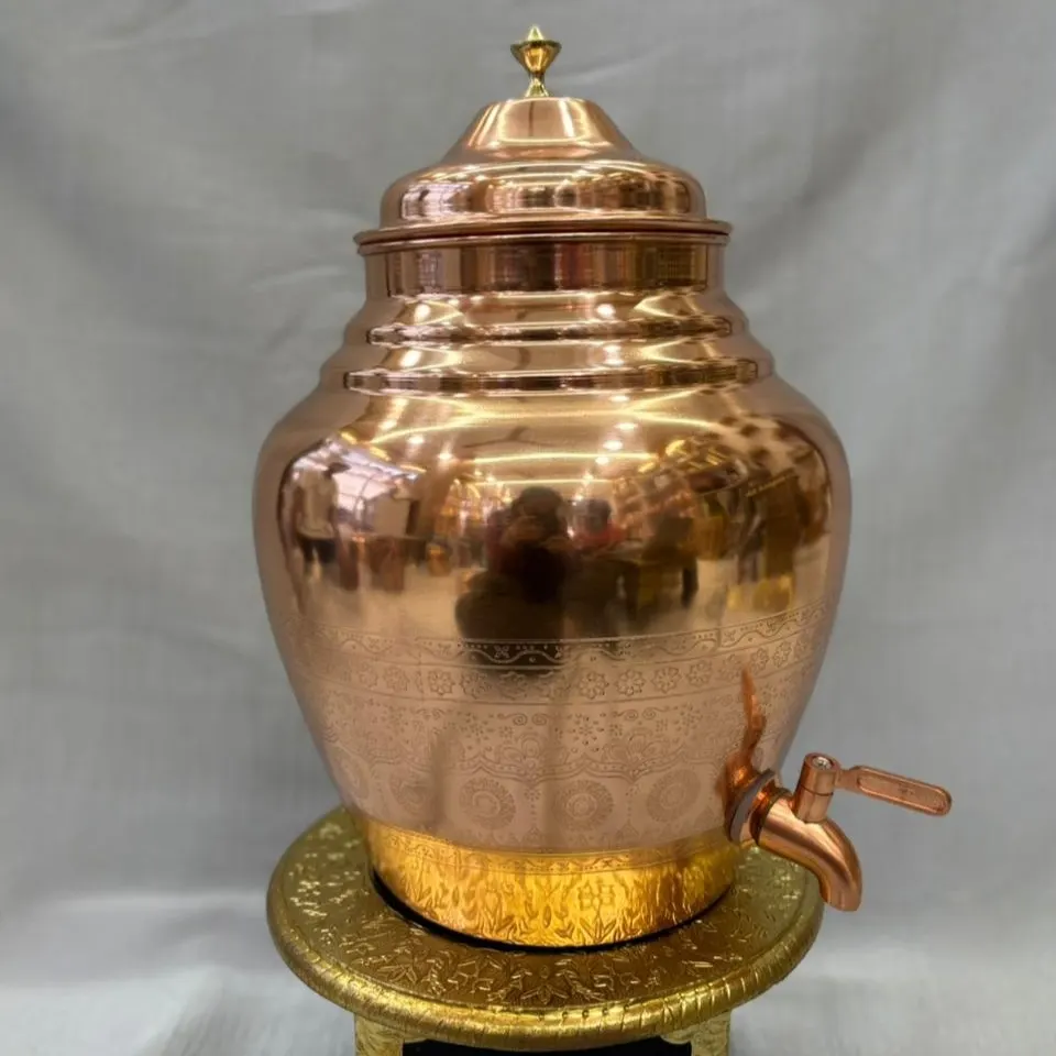 Copper Kalash Matka (Lacquer Nakshi Design) 10 Litre with Tap – Handcrafted