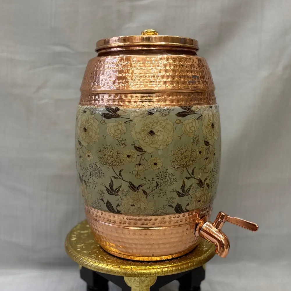Copper Dhol Matka (Mathad + Graphics) 8 Litre with Tap
