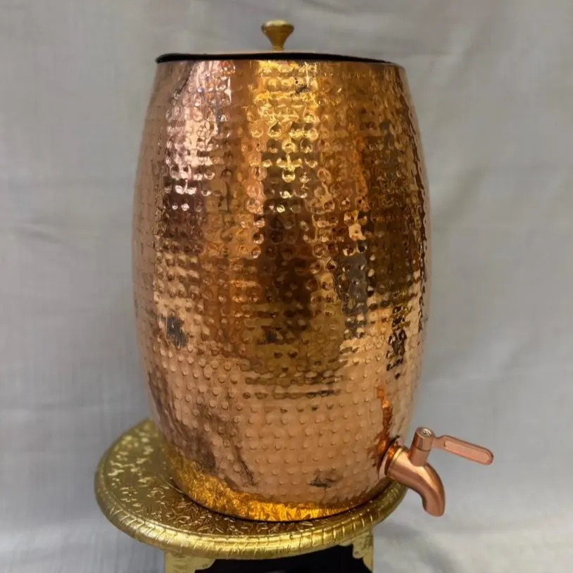 Copper Dhol Matka (Hammered Mathad Finish) 10 Litre with Tap