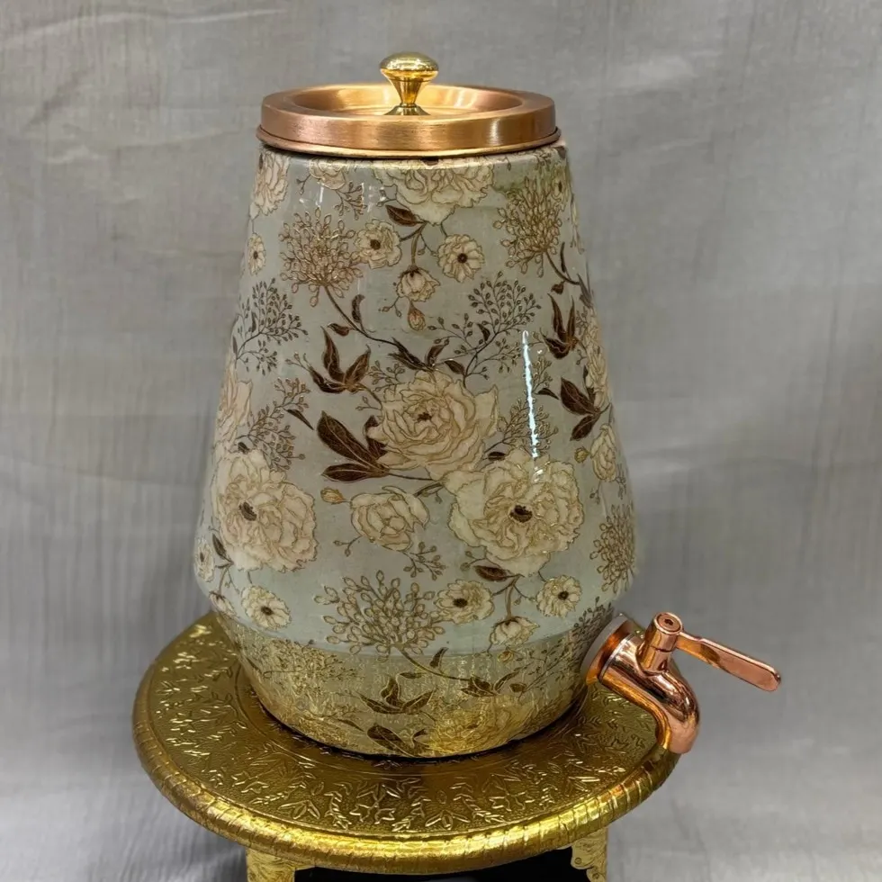 Copper Sage Diamond Matka (Floral Graphics) 8 Litre with Tap