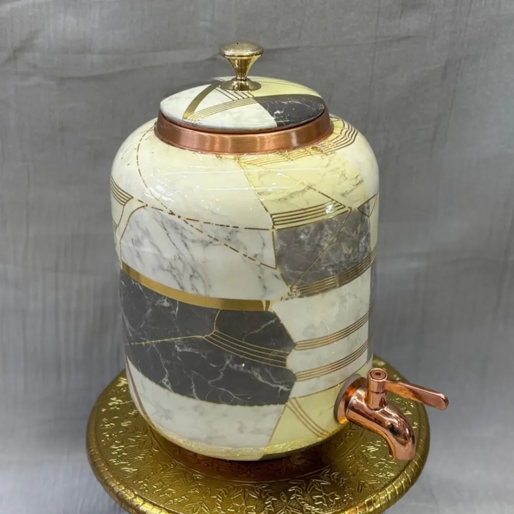 Copper Regular Matka (Marble Pattern Graphics) 14 Litre with Tap