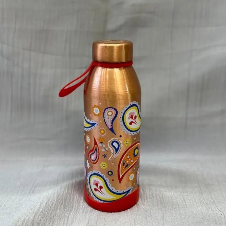 Designer Copper Water Bottle (Paisley Print)