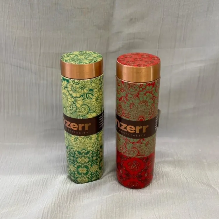 Designer Copper Water Bottles (Floral Print Set)