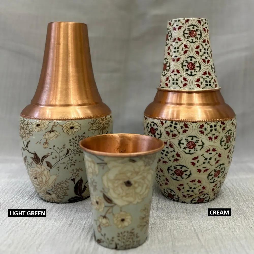 Copper Water Jug & Glass Set (Designer Floral Print)