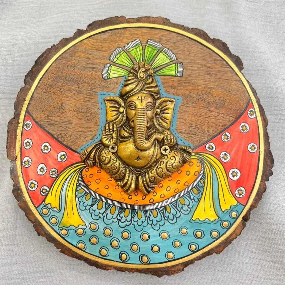 Handcrafted Wooden Ganesha Wall Art (9 Inch)