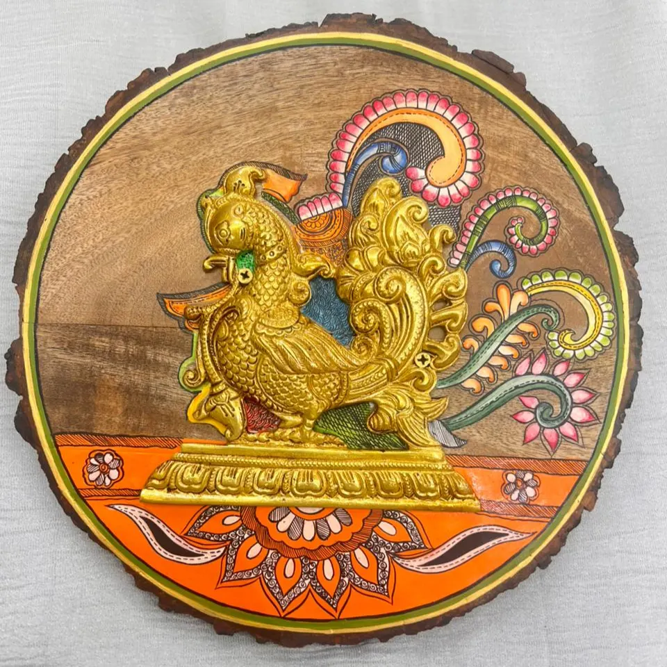 Annam Wooden Wall Art (12 Inch) | Handcrafted Traditional Bird Décor with Painting