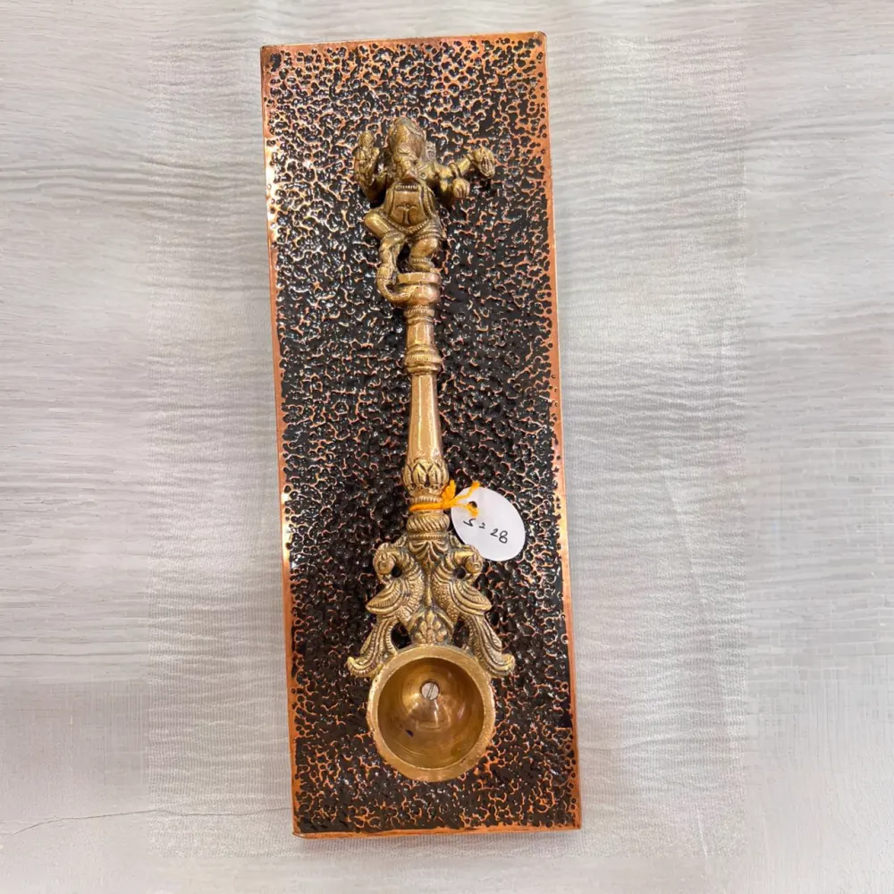 Dancing Ganesha Achmani Wall Décor (11.3 Inch) | Brass Pooja Spoon with Textured Panel