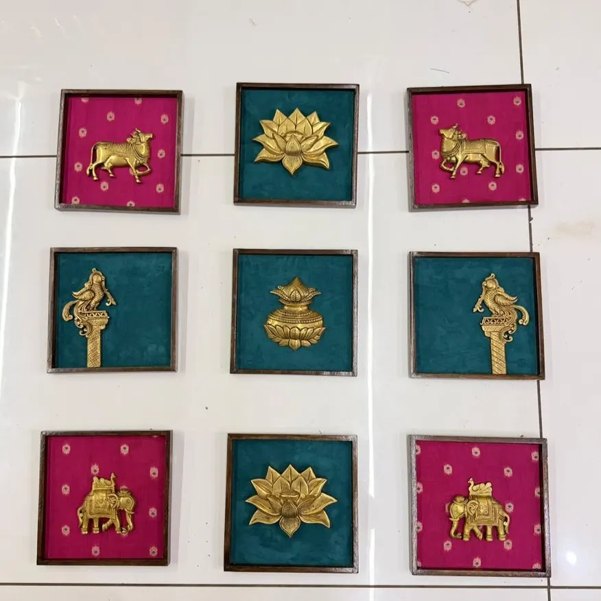 Premium Brass Wall Decor Frames Set of 9 | Handcrafted Brass Wall Art