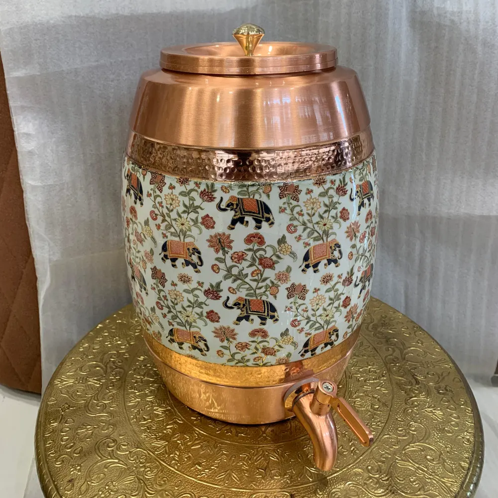 Handcrafted Copper Water Dispenser with Elephant Floral Design & Brass Tap product image