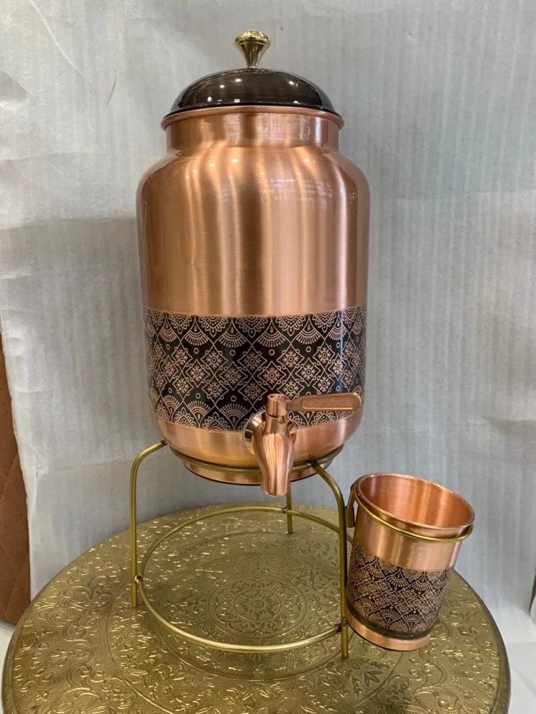 Premium Copper Water Dispenser with Stand & Copper Glass