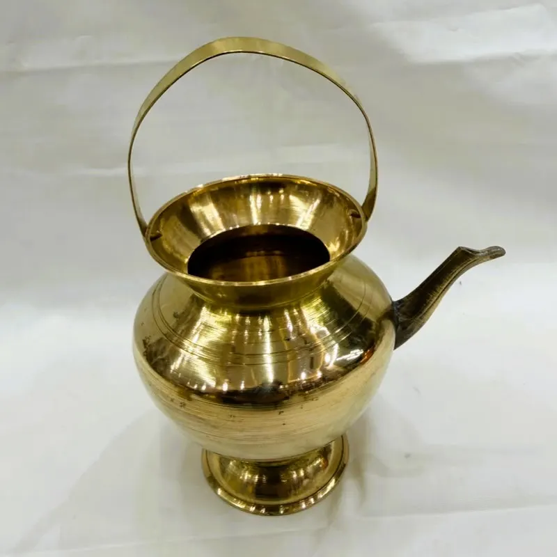 Handcrafted Brass Gangajal Pot with Handle & Spout (4 Inch) | Traditional Brass Pooja Kalash for Holy Water