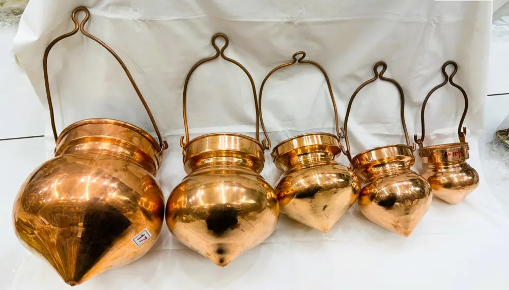 Handcrafted Copper Kalash with Handle | Traditional Copper Pooja Kalash for Gangajal
