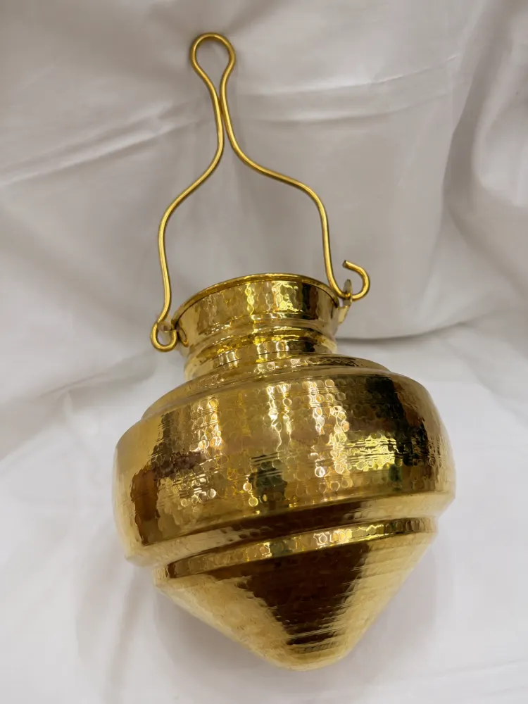 Pure Brass Ganga Kalash (4 Litres, 10.5 Inch) | Handcrafted Hammered Brass Water Pot for Pooja & Rituals