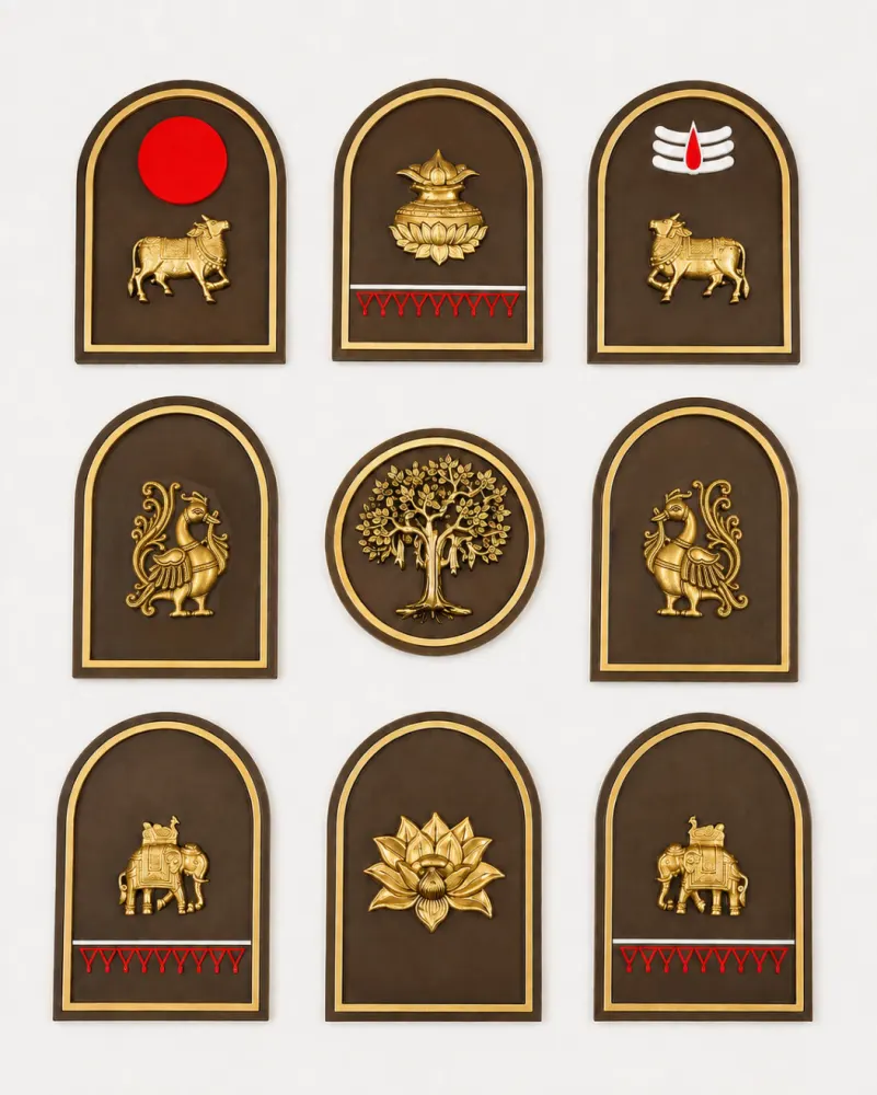Premium Brass Wall Decor Frame Set of 9