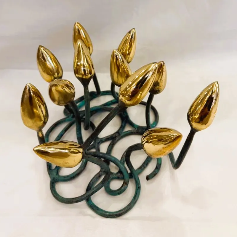 Handcrafted Brass Lotus Bud Sculpture | Decorative Brass Table Art for Home & Office – 6.5 x 8 Inch product image